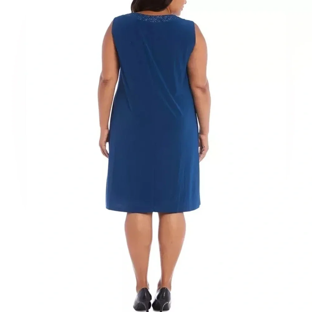378. NWT R&M Richards Women's Plus Shift Dress with matching Jacket Peacock 3x